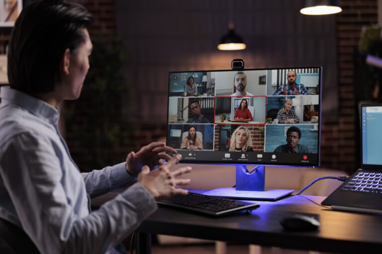 Office worker using videocall conference